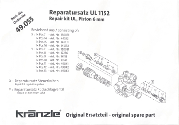 Kränzle 49055 Reparatursatz Unloaderventil K1152